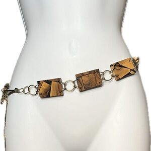 Vintage Faux Wood Squares and Gold Chain Belt